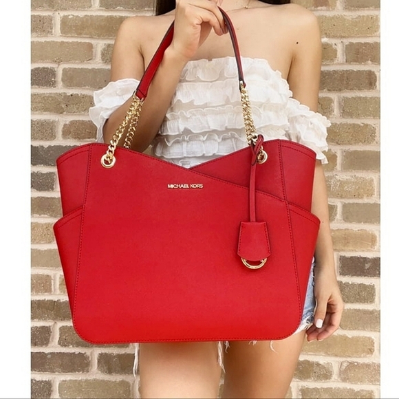 ❤️ Micheal Kors Jet Set Large Saffiano Leather Shoulder Bag EUC - Picture 1 of 10